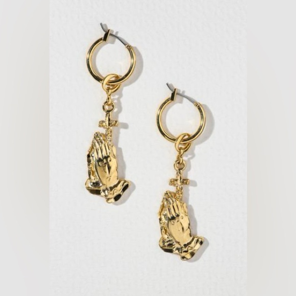 Vanessa Mooney The Confessional Gold Prayer Hands Hoop Earrings